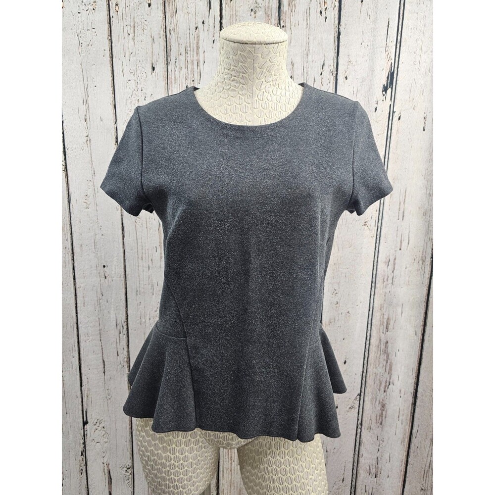 J.Crew Women's S Short Sleeve Peplum Top Gray Ruffle‎ Hem Blouse Shirt EUC